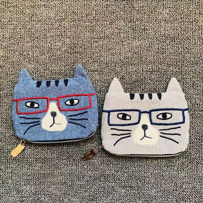 日本 kusuguru 品牌 刺繡貓咪零錢包 卡包 紙巾包 小物收納