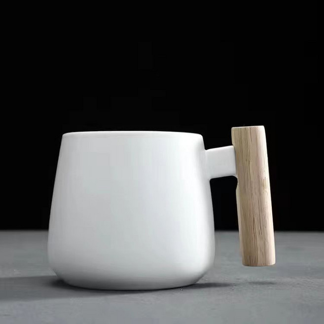 陶瓷馬克杯 白色木柄 480ml, 木柄單杯(一黑一白), 1個