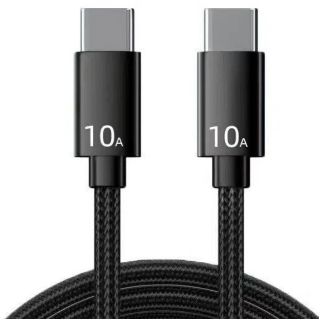 數據線 雙Type-C快充編織數據線 120W10A大電流快速充電 適用i15/16/17及其他C口設備 手機筆電快速充電線, 黑色-雙Type-C快充編織線, 1個, 1m