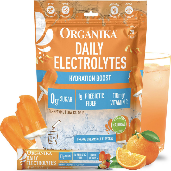 Organika 每日電解質補水增強粉 柳橙雪酪風味 20入, 1個, 70g