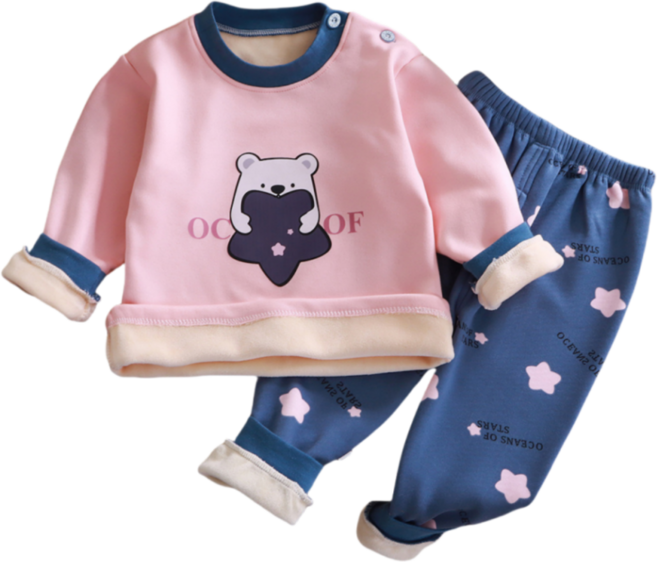 萱寶媽咪baby童裝館 韓版兒童秋冬加絨卡通印花上衣褲子兩件組 男女童家居服睡衣套裝