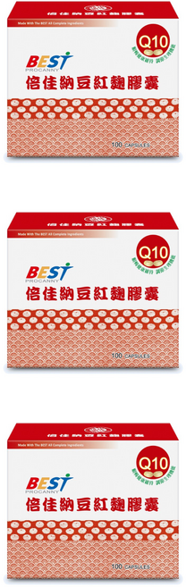 BEST倍佳 納豆紅麴Q10膠囊 顧暢快健康維持 調節生理機能, 3個, 100顆