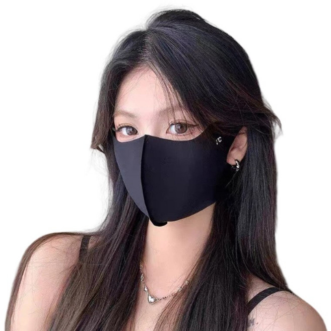 HLOMOM 3D冰絲防曬口罩 冰絲口罩 涼感口罩 護眼角口罩 無痕防曬透氣面罩 3d立體防護防塵防風口罩成人不脫妝口罩, UPF50+冰感防曬-黑色, 均碼