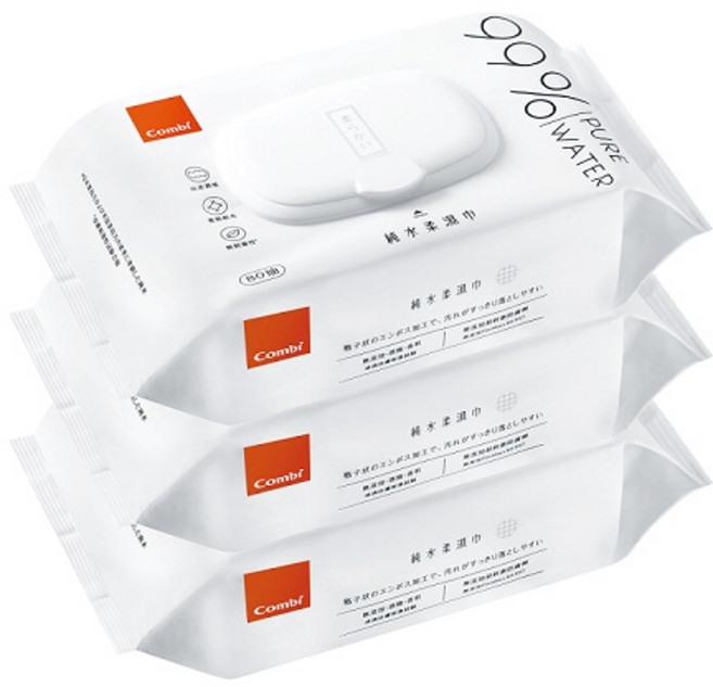 Combi 康貝 純水柔濕巾, 7g, 80張, 3包