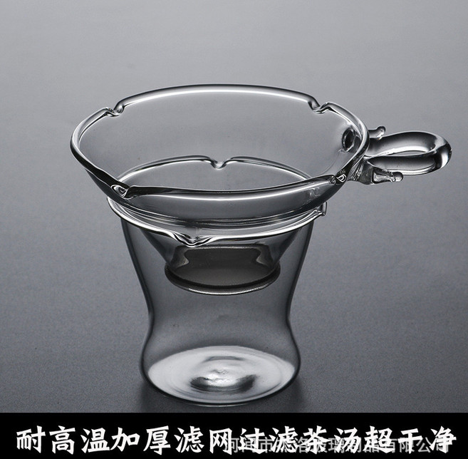 玻璃茶漏 茶滤 茶具配件, 1個, 牛角透明把,茶漏套裝