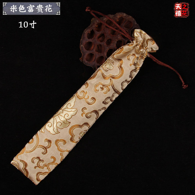 7寸扇套扇子袋綢佈真絲扇子套, 10寸米色富貴, 米色