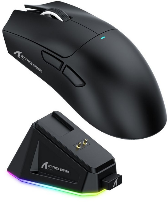 ATTACK SHARK 無線電競滑鼠 RGB充電座, 黑色, Attack Shark X11 三模輕量無線滑鼠