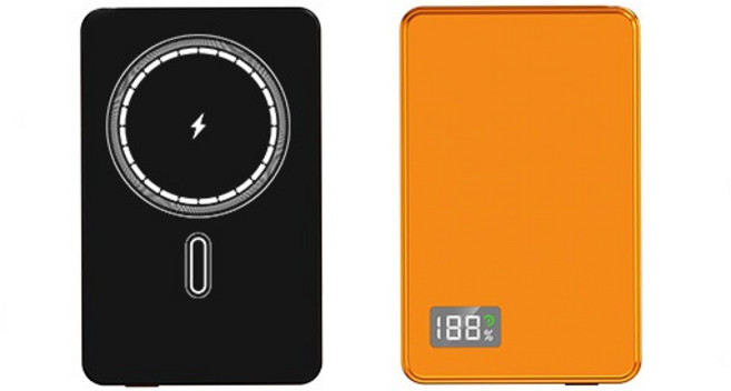 磁吸行動電源 20000mAh 數顯快充 大容量, 橙色+掛繩數據線-20000毫安