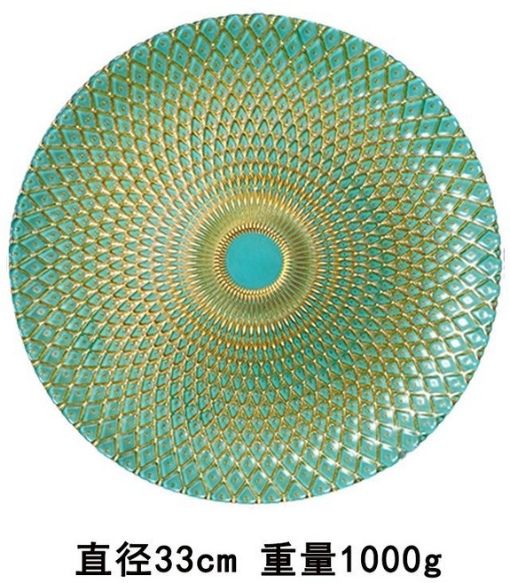 水晶玻璃圓形平盤 歐式菠蘿設計 客廳適用, 1個, 孔雀盤 綠色 直徑33釐米