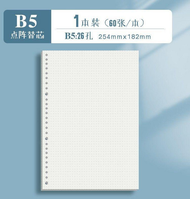 超值 活頁本內芯散裝網格替芯紙無殼無扣草稿有孔活頁紙 副廠商品, 1本, B5 點陣 26孔,試用裝 1本 60張, 60張