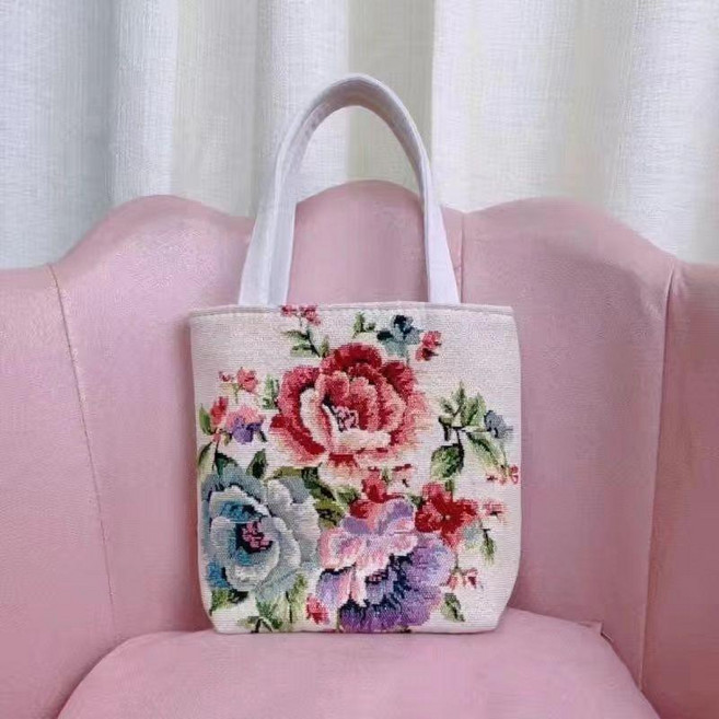 雙面金絲刺繡手提帆布包