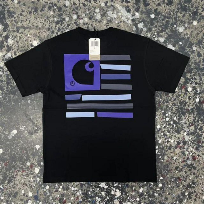 Carhartt 純棉印花 T 恤 男女皆宜 夏季寬鬆 圓領柔軟 重磅, 黑色,XS