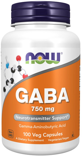 NOW Foods GABA神經傳導物質支援素食膠囊 750mg, 100錠, 1罐