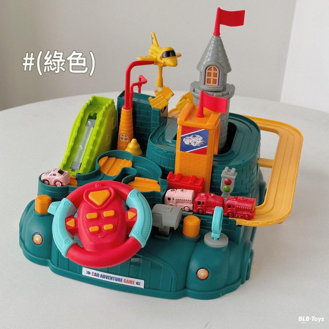 兒童軌道車闖關遊戲 趣味方向盤, 電商包裝 4只車 綠色, 1套