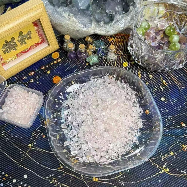 Energy Muse 天然水晶碎石 擺飾, 淺粉水晶【100g】0.6-0.8公分,【7A品質❤️精緻單入包裝】, 淺粉水晶