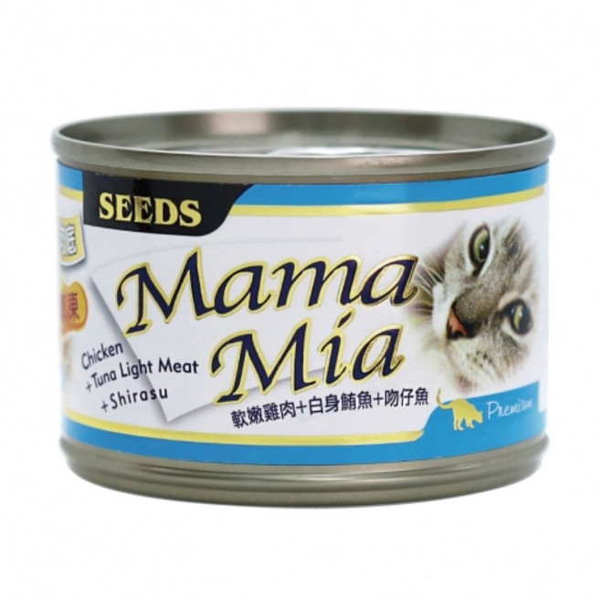 Mama Mia 軟嫩雞肉+白身鮪魚+吻仔魚, 170g, 24個, Chicken + Tuna Light Meat + Shirasu