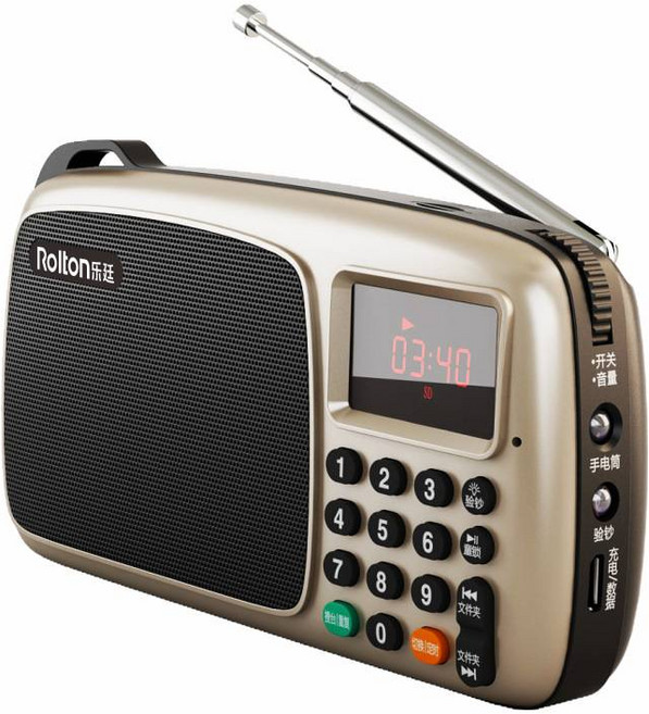 Rolton 樂聲 雙天線FM收音機 MP3播放器 大音量雙喇叭 適合長輩聽戲, 金色, T301