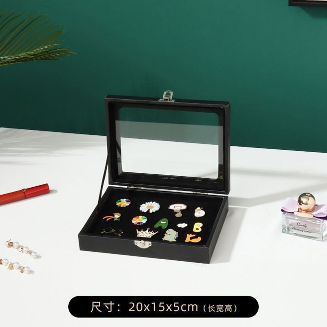 徽章收納盒 透明防塵展示盒, 1個, 黑色小號徽章收納盒約放25個徽章, 黑色