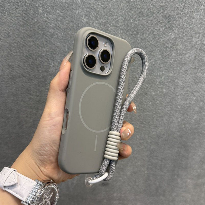 鈦灰色矽膠磁吸手機殼掛繩套裝 適用於 iPhone14 13