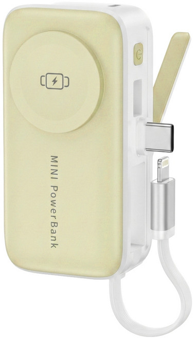 VOORCA 4合1 迷你行動電源 3N1-5K 5000mAh Type-C PD22.5W, 鵝黃色