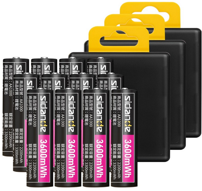 Sidande 3號 1.5V 3600mWh AA 充電鋰電池 4入, 3個, 4個裝
