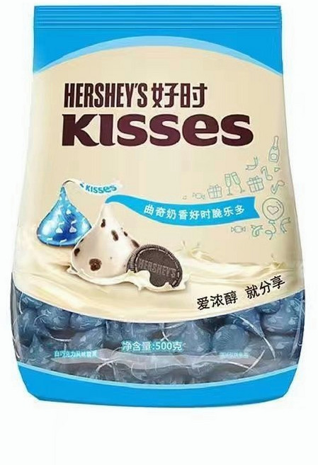 HERSHEY'S 水滴巧克力 KISSES 好時水滴巧克力 牛奶巴旦木榛仁巧克力 黑巧 巧克力, 1個, 曲奇白巧【500克】(約110顆)