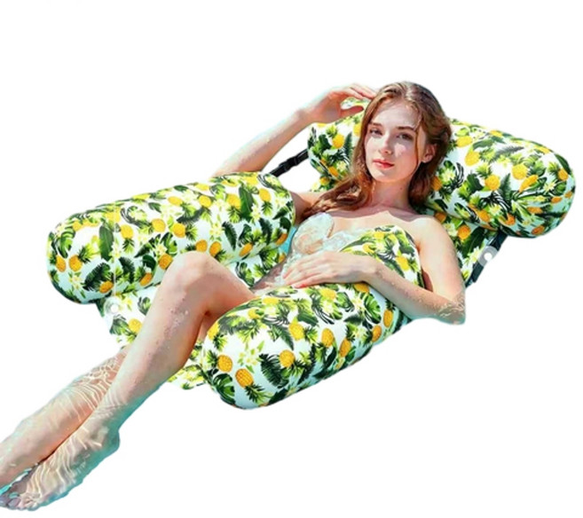 成人水上靠椅漂浮墊 充氣浮床, 菠蘿水果印花 承重250斤, 1個