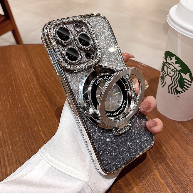 iPhone 手機殼|水鑽閃粉磁吸支架防摔殼