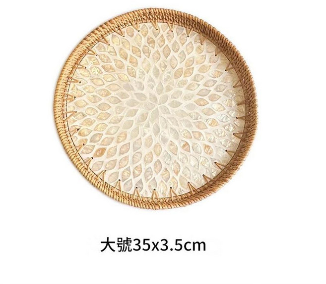 越南藤編圓盤 30cm, 大號金葉子 圓貝殼盤35x3cm, 1套