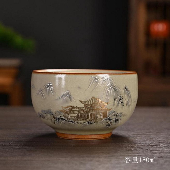 汝窯琺瑯彩開片主人杯茶杯 陶瓷禮品, 水墨山水禪定杯150ml 80 - 170ml, 1個