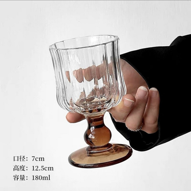 vintage中古酒杯 玻璃杯 棕色腳 法式高腳杯, 1個, vintage中古酒盃/棕色腳
