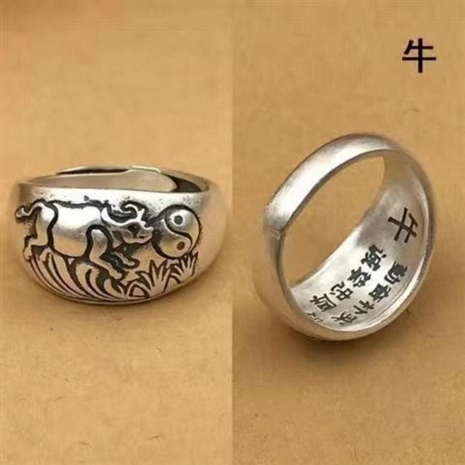 999純銀泰銀十二生肖戒指 不掉色 男女情侶 開口做舊復古 台灣熱銷