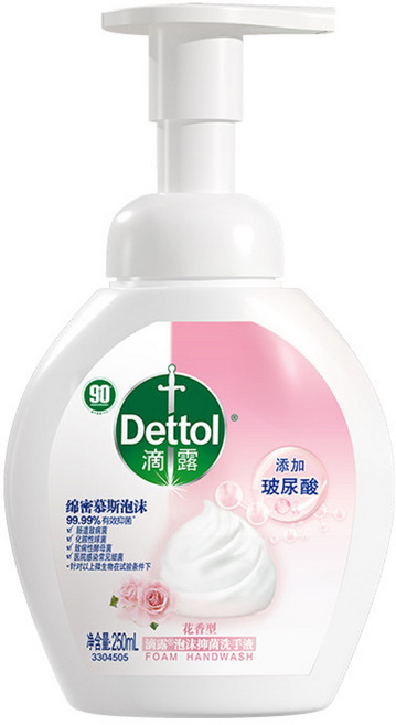 滴露Dettol 花香型泡沫洗手乳 添加玻尿酸, 250g, 1件