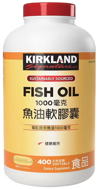 Kirkland Signature 科克蘭 魚油軟膠囊 1000毫克 健康維持, 1個, 400顆