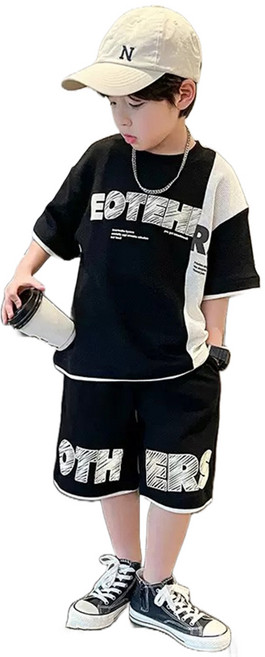 萱寶媽咪baby童裝館 【現貨】韓版兒童夏季拼接華夫格短袖套裝 日系童裝兒童套裝休閒兩件套男童短袖上衣短褲中大童套裝男童套裝運動套裝 萱寶媽咪