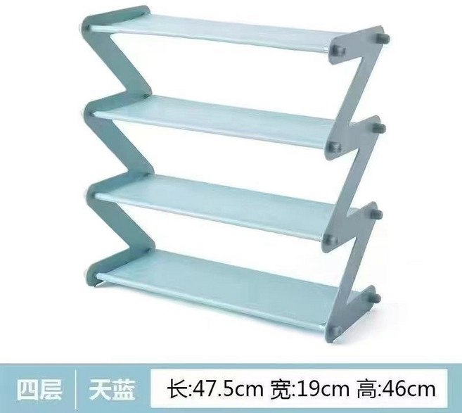 Z型四層無紡布鞋架 簡約家用門口收納架, 藍色【暢銷款】,Z型五層鞋架, 1個