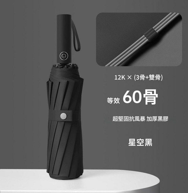 全自動摺疊晴雨傘 升級3+3傘骨 168骨強抗風 雅緻黑