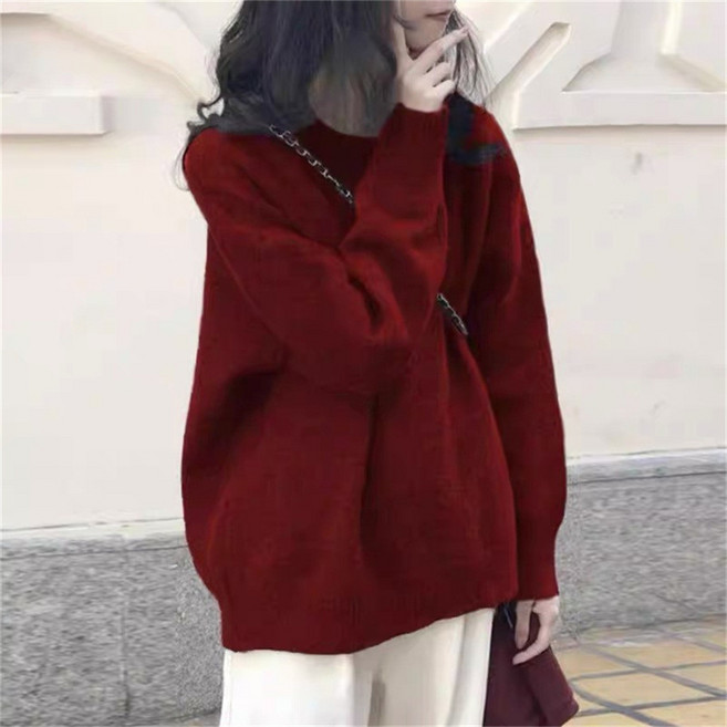 韓版慵懶風寬鬆圓領針織毛衣女秋冬