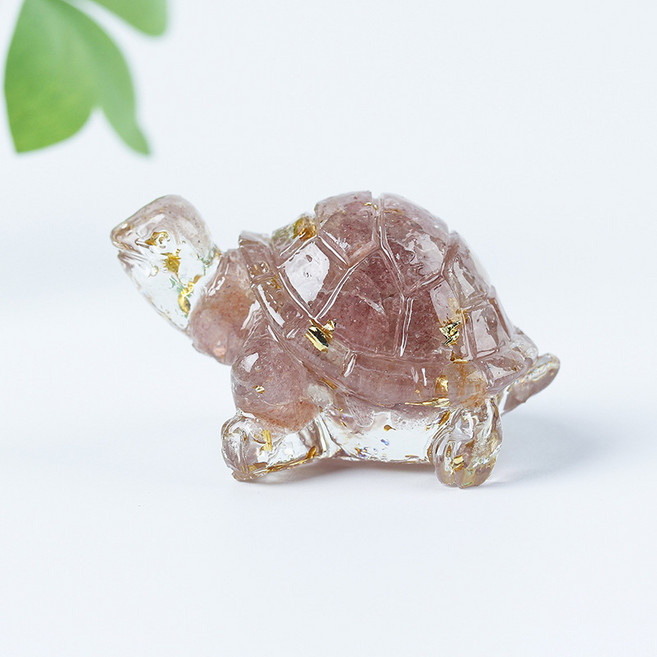 天然水晶小烏龜擺件, 20草莓晶金箔, 1套