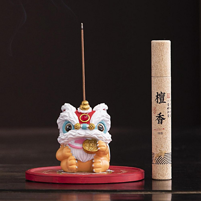 醒獅線香香插 茶道擺件, 紅色 瑞獅香插 託盤 檀香一盒, 1套, 杯具