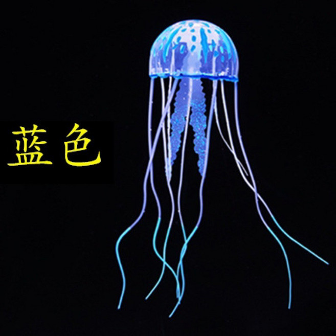迷你仿真水母 魚缸造景 螢光水母 裝飾, 1個, 藍色