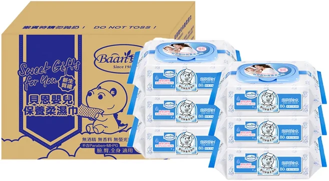 Baan 貝恩 嬰兒保養柔濕巾 80抽x24包, 1個, 24個裝, 550g