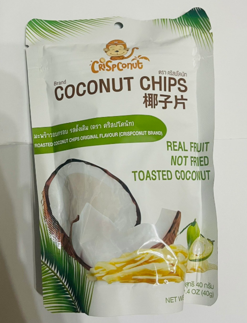 Crispoconut 烤椰子片 原味 (真材實料 非油炸) 猴子牌椰子片原味, 40g, 1個