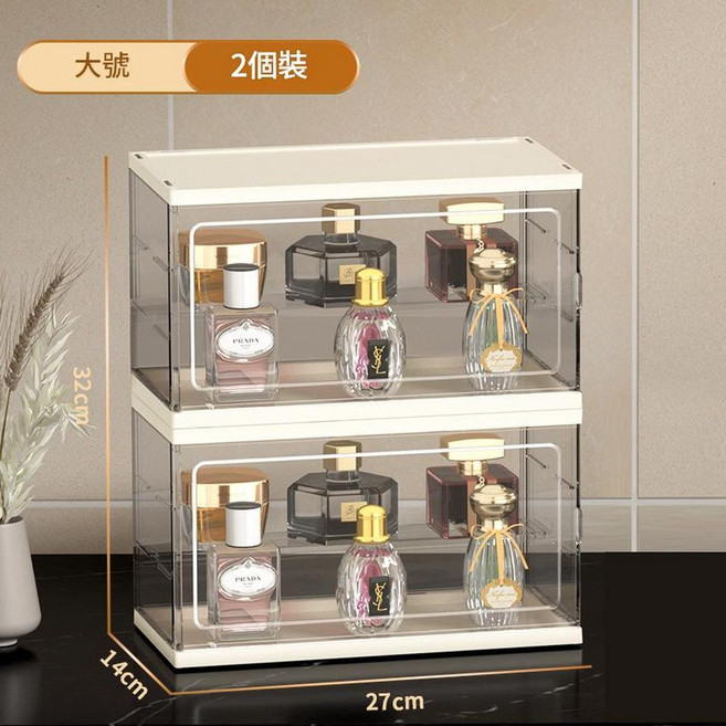 透明亞克力香水置物架 化妝品收納盒, 大號2個裝 2隔板, 1個