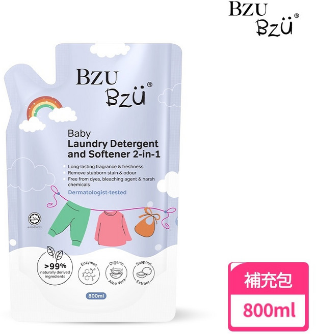BZU BZU 嬰幼兒洗衣精 洗淨柔順2合1, 1個, 補充包800ml