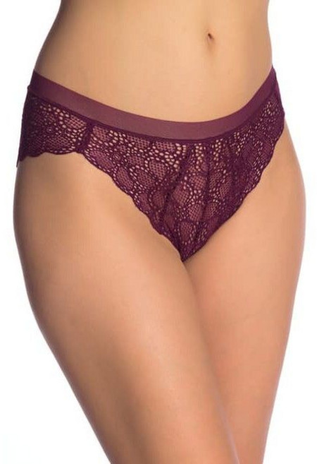 DKNY 女生蕾絲三角內褲 繡花網紗設計 酒紅深藍兩色, 【特價】酒紅,L