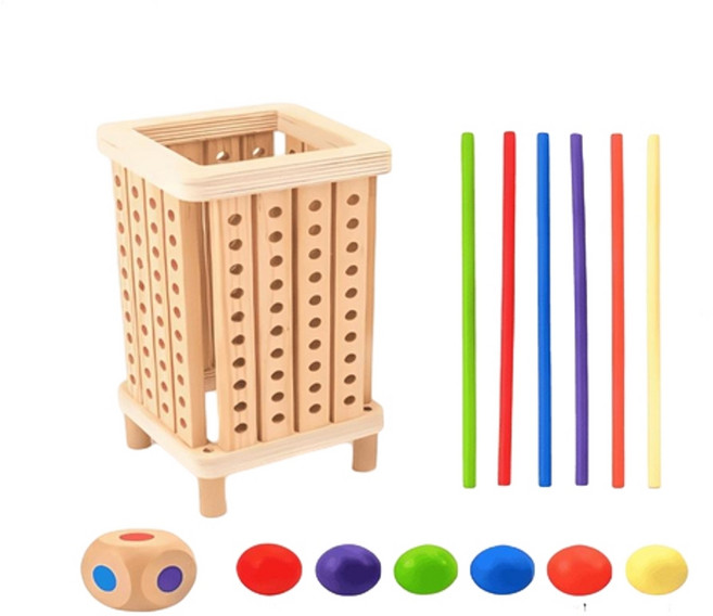三合一抽木棍遊戲 益智骰子 蒙特梭利木製玩具, 方形抽木棒 - 04, 1個