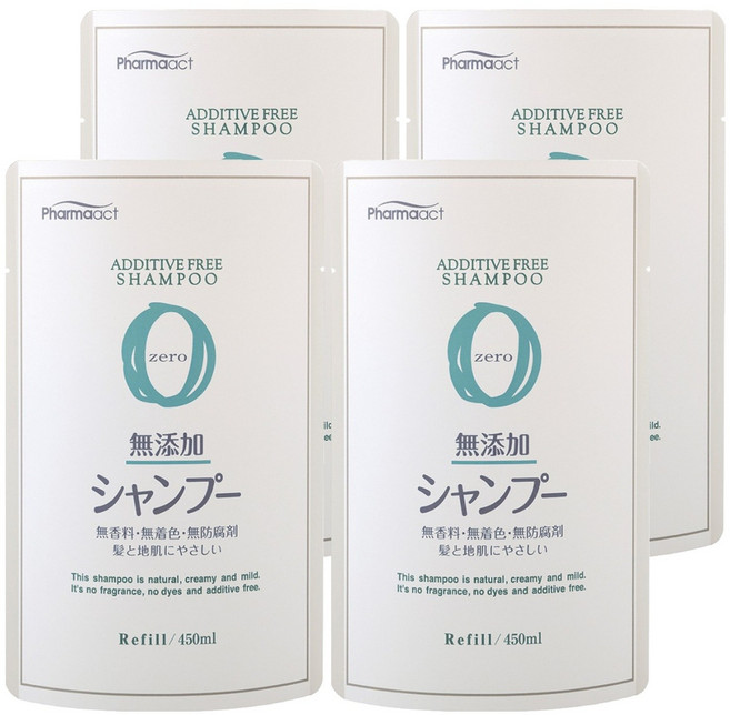 KUMANO 熊野油脂 Pharmaact 無添加洗髮精 補充包, 450ml, 4包