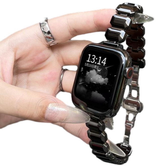 金屬錶帶鏈 適用 Apple Watch S6 S7 S8 S9, 小方糖 - 黑色, 1個