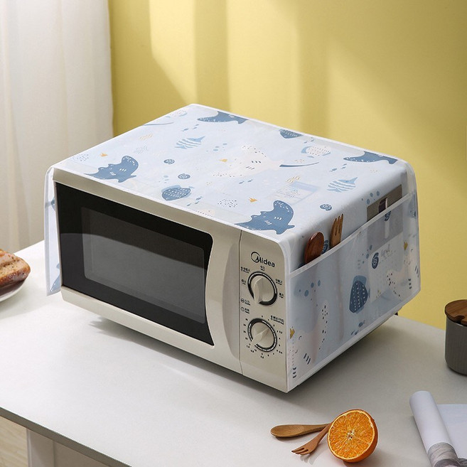Midea 微波爐烤箱防塵罩 防水防塵易清潔 側邊收納袋設計 多款可愛印花, 微波爐防塵罩-歡樂海洋